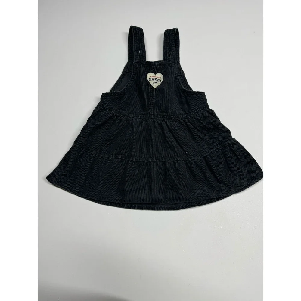 Vtg OshKosh BGosh Corduroy Jumper Dress Black‎ Plaid Bow Size 18 Months